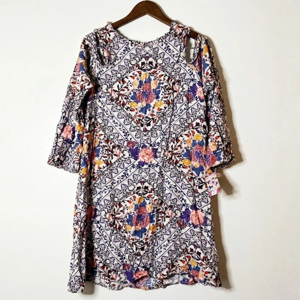 Tunic Mini Dress Cold Shoulder Boho Hippie In Petal Size XXL XHILARATION NWT - Picture 2 of 14